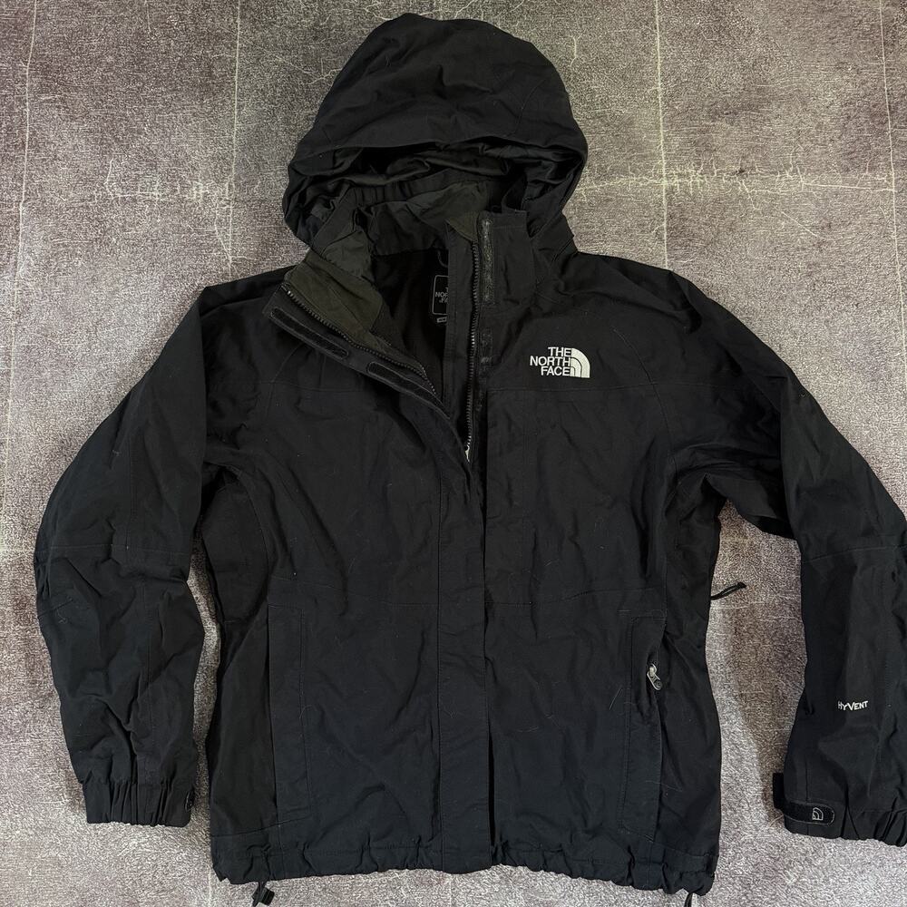 Women's The North Face Black Hooded TNF Hyvent Full Zip Up Rain Coat Jacket Sz M